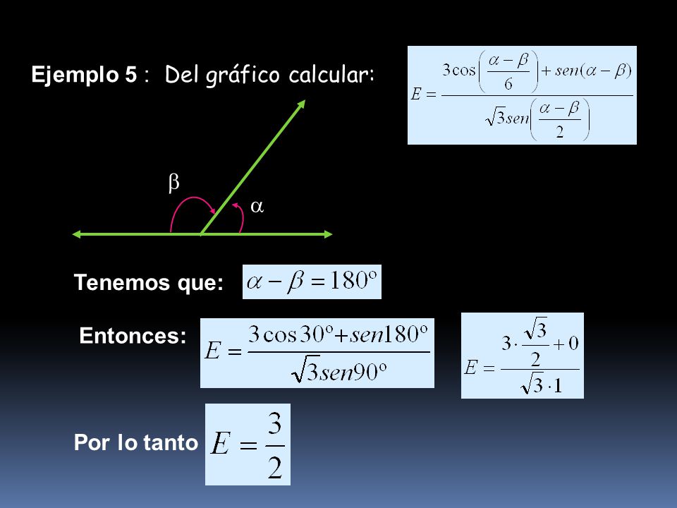 Ejemplo 5 : Del gráfico calcular:   Tenemos que: Entonces: Por lo tanto