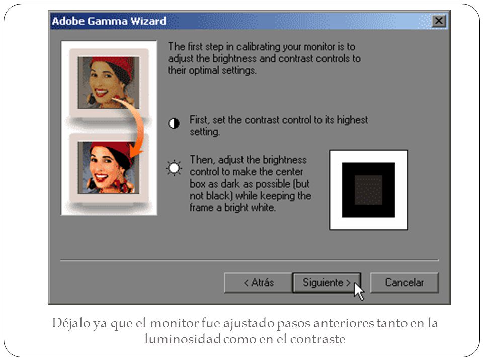 Déjalo ya que el monitor fue ajustado pasos anteriores tanto en la luminosidad como en el contraste