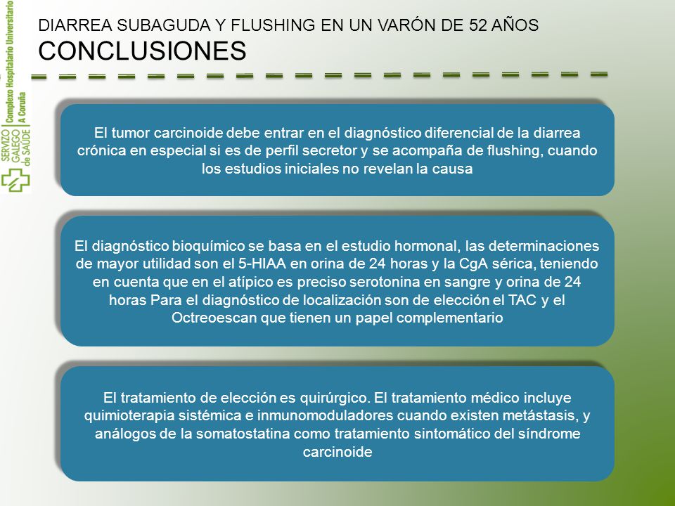 DIARREA SUBAGUDA Y FLUSHING EN UN VARÓN DE 52 AÑOS CONCLUSIONES