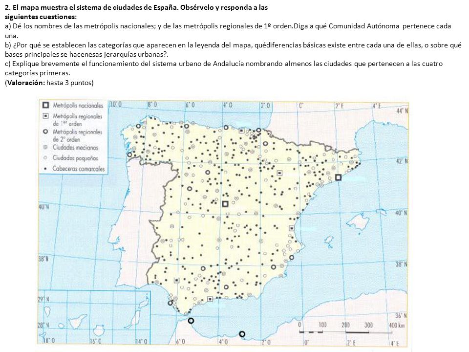 2. El mapa muestra el sistema de ciudades de España
