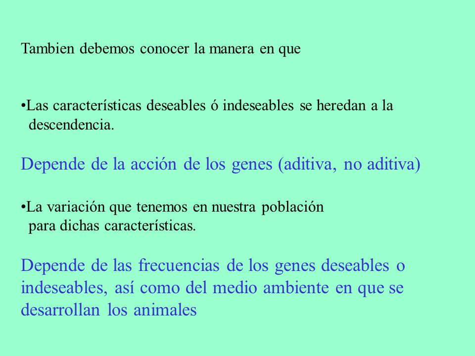 Depende de la acción de los genes (aditiva, no aditiva)