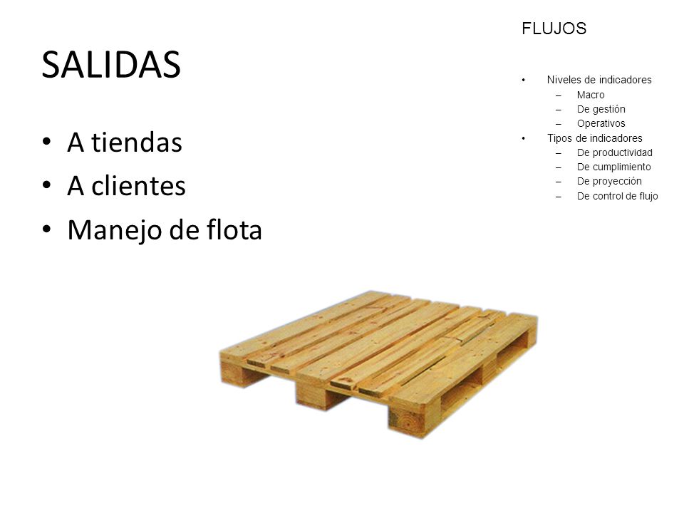 SALIDAS A tiendas A clientes Manejo de flota FLUJOS