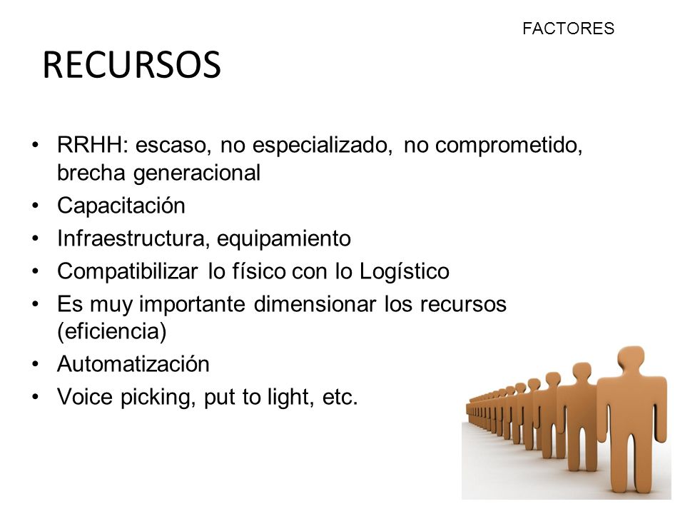 FACTORES RECURSOS. RRHH: escaso, no especializado, no comprometido, brecha generacional. Capacitación.