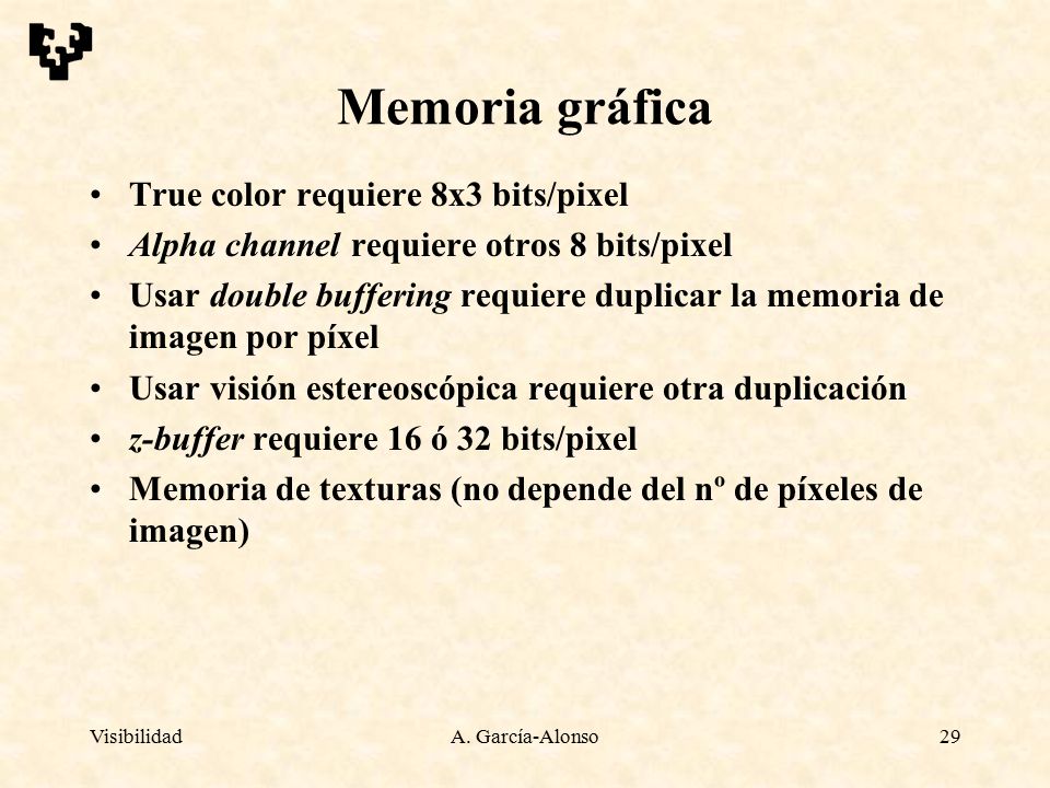 Memoria gráfica True color requiere 8x3 bits/pixel