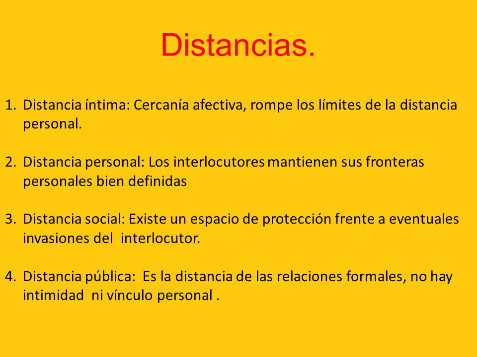 Distancias. Distancia íntima: Cercanía afectiva, rompe los límites de la distancia personal.