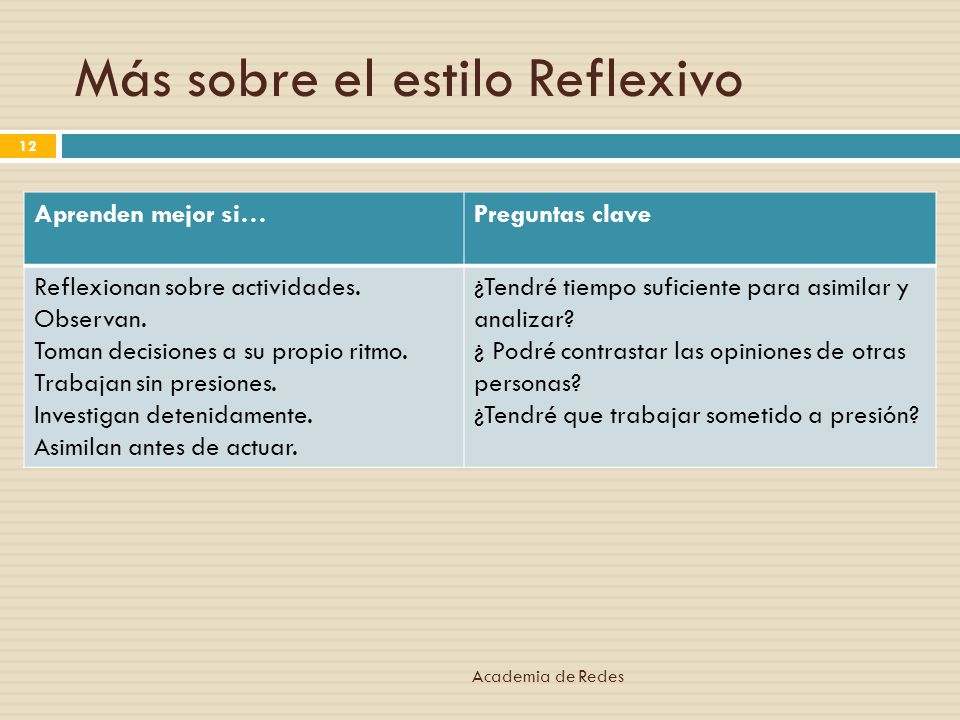 Más sobre el estilo Reflexivo