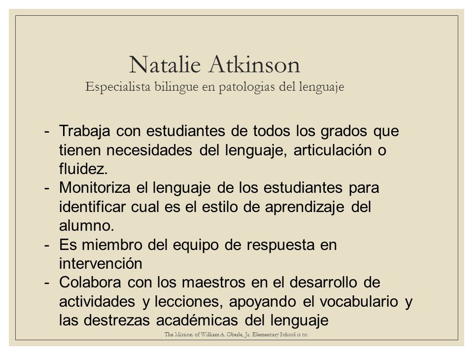 Natalie Atkinson Especialista bilingue en patologias del lenguaje