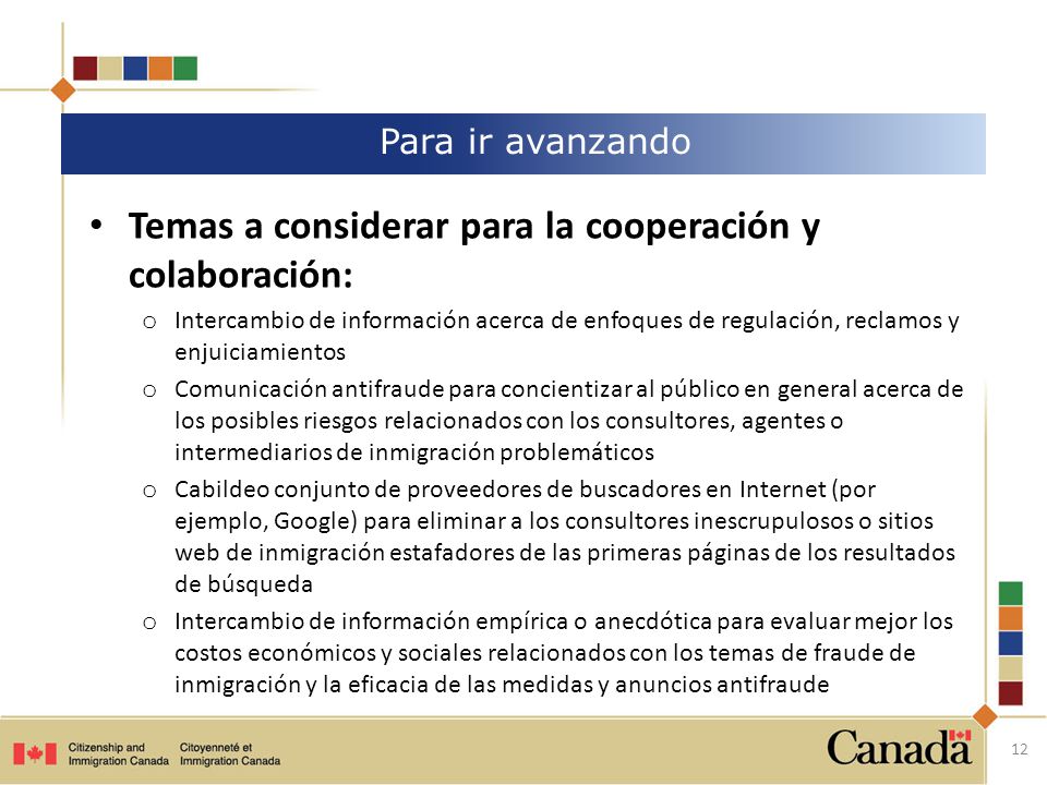 Temas a considerar para la cooperación y colaboración: