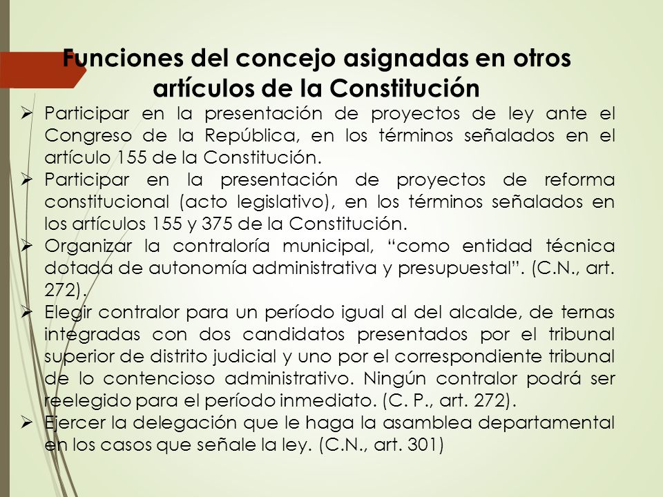 Funciones del concejo asignadas en otros artículos de la Constitución