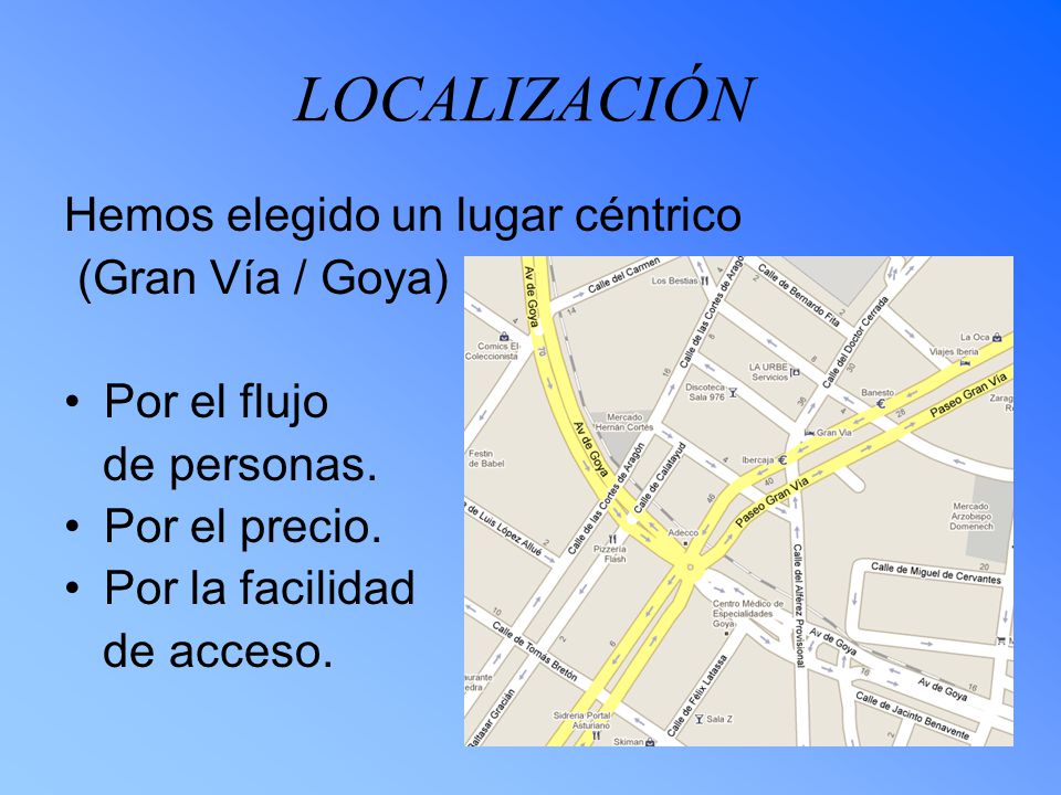 LOCALIZACIÓN Hemos elegido un lugar céntrico (Gran Vía / Goya)