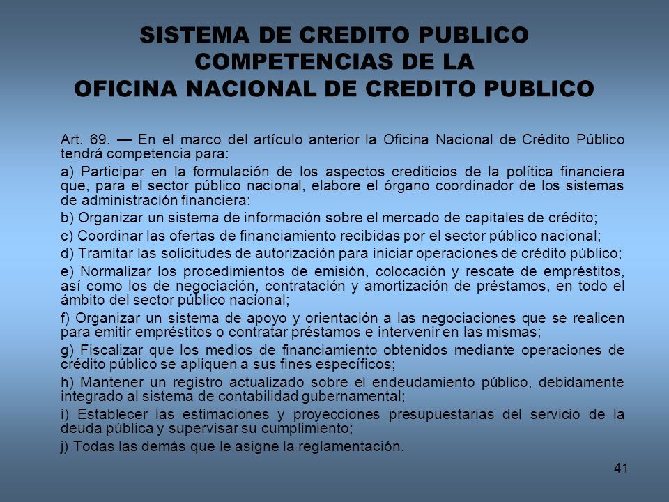 SISTEMA DE CREDITO PUBLICO COMPETENCIAS DE LA OFICINA NACIONAL DE CREDITO PUBLICO