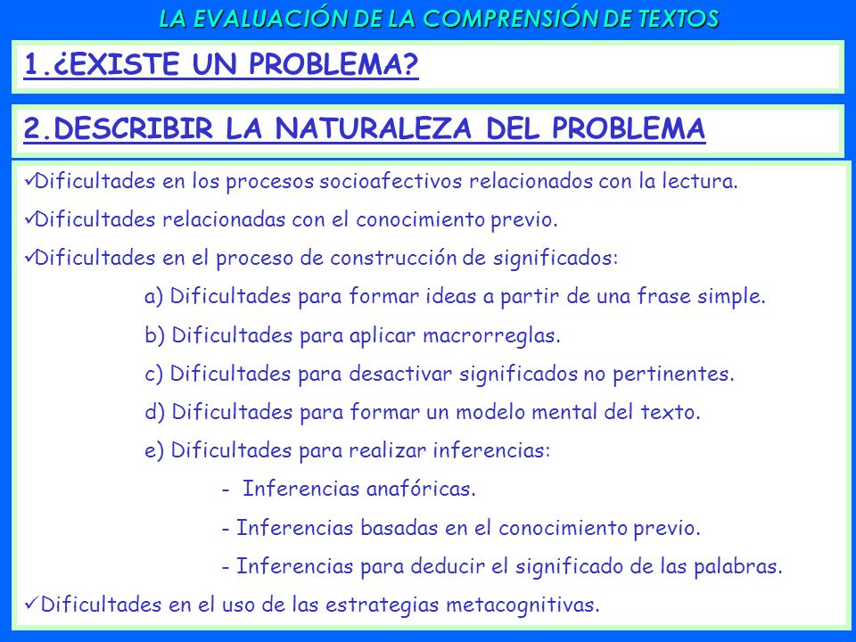 LA EVALUACIÓN DE LA COMPRENSIÓN DE TEXTOS