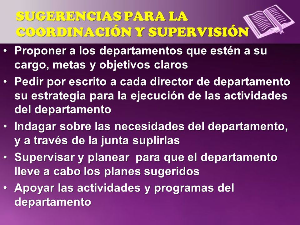 SUGERENCIAS PARA LA COORDINACIÓN Y SUPERVISIÓN