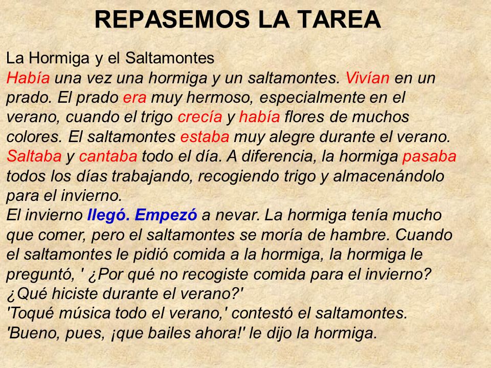 REPASEMOS LA TAREA La Hormiga y el Saltamontes