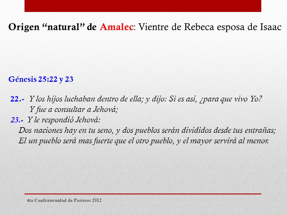 Origen natural de Amalec: Vientre de Rebeca esposa de Isaac