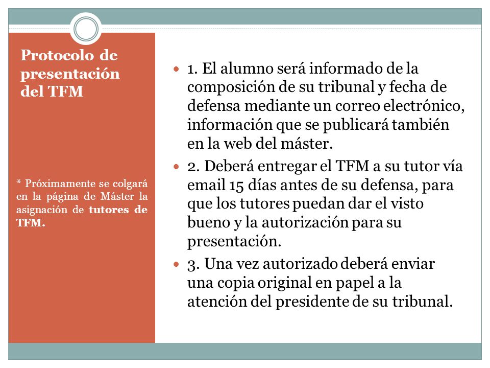 Protocolo de presentación del TFM