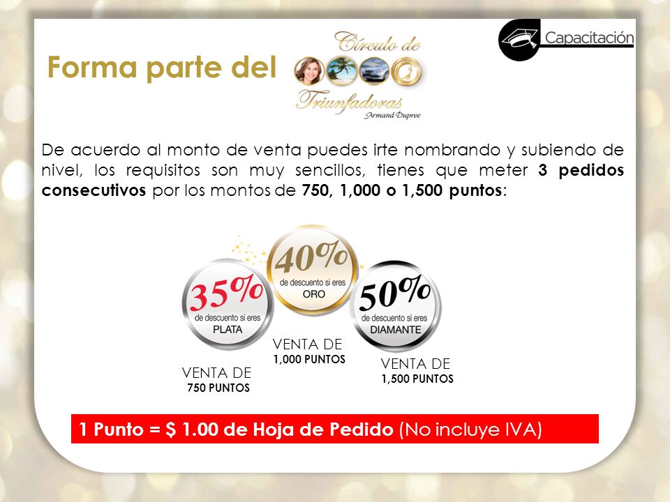 1 Punto = $ 1.00 de Hoja de Pedido (No incluye IVA)