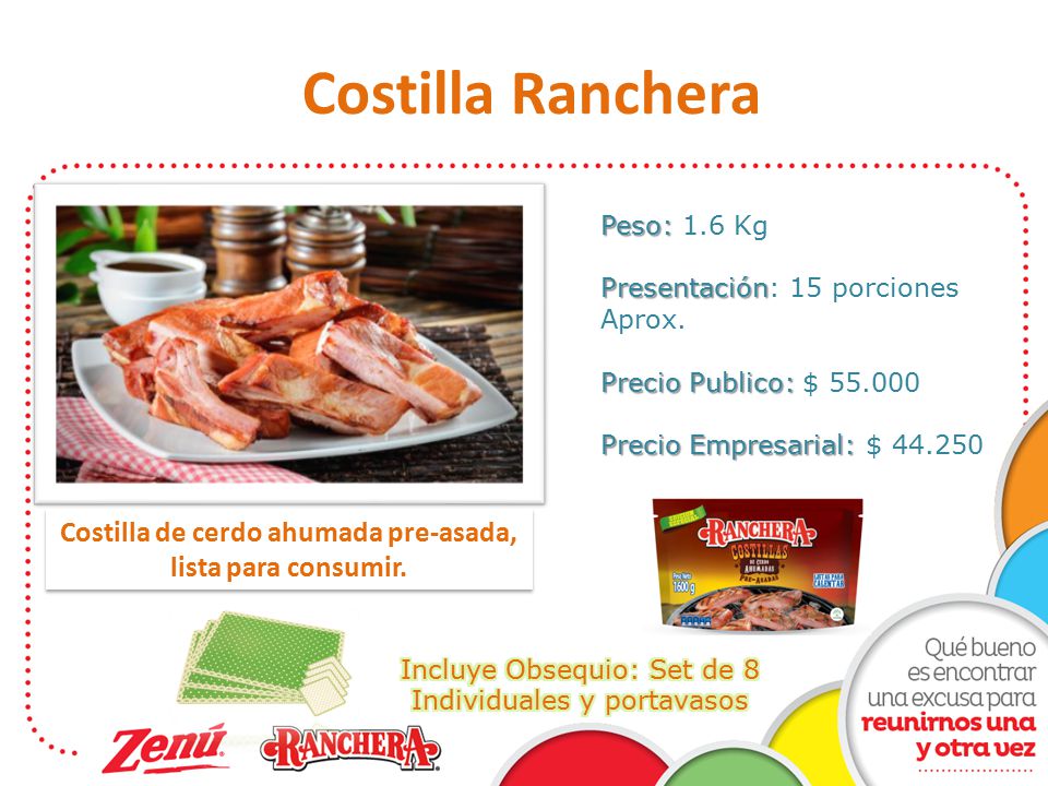 Costilla de cerdo ahumada pre-asada, lista para consumir.