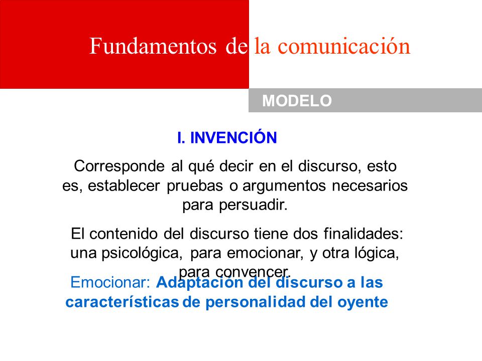 MODELOS I. INVENCIÓN. Corresponde al qué decir en el discurso, esto es, establecer pruebas o argumentos necesarios para persuadir.