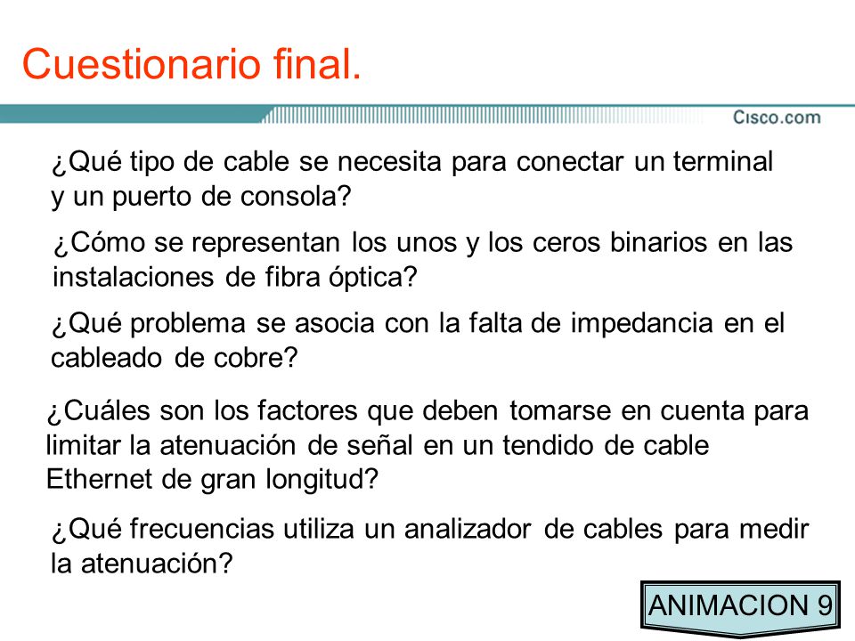 Cuestionario final. ¿Qué tipo de cable se necesita para conectar un terminal. y un puerto de consola