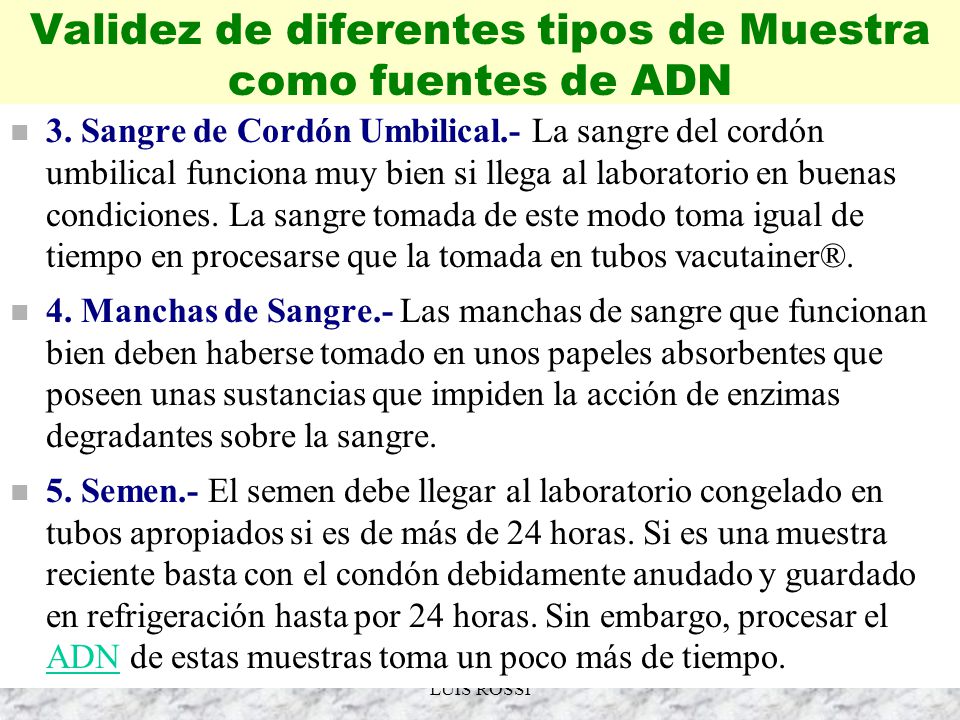 Validez de diferentes tipos de Muestra como fuentes de ADN