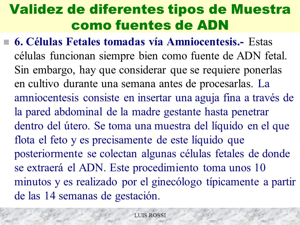 Validez de diferentes tipos de Muestra como fuentes de ADN