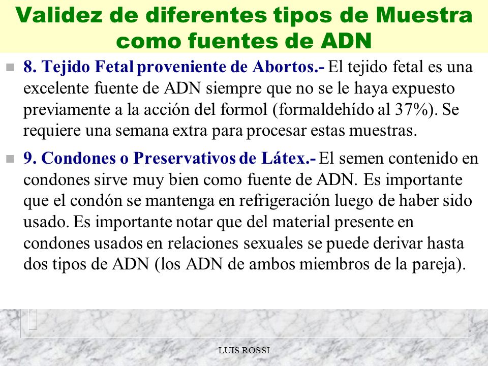 Validez de diferentes tipos de Muestra como fuentes de ADN