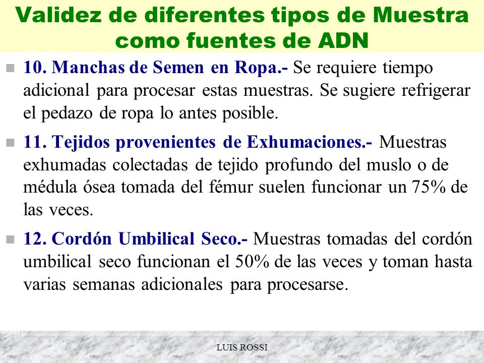Validez de diferentes tipos de Muestra como fuentes de ADN