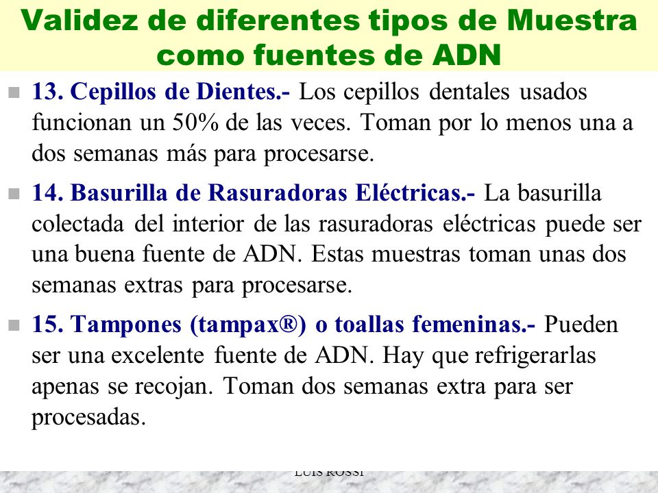 Validez de diferentes tipos de Muestra como fuentes de ADN