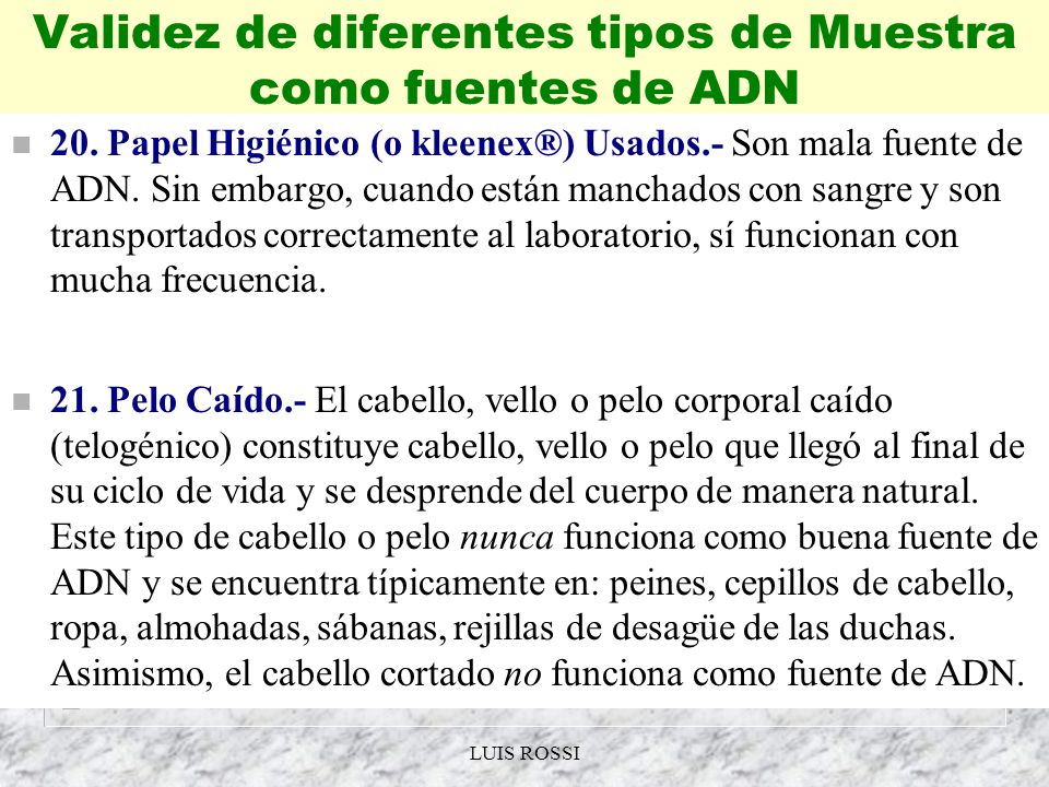 Validez de diferentes tipos de Muestra como fuentes de ADN