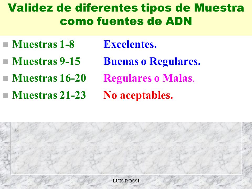 Validez de diferentes tipos de Muestra como fuentes de ADN