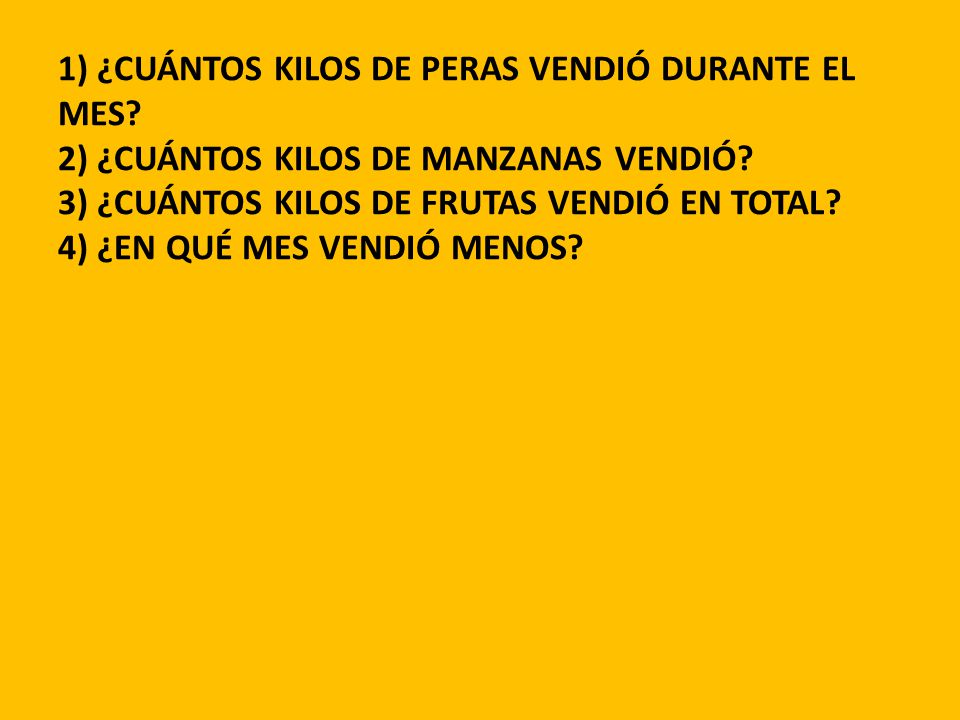 1) ¿CUÁNTOS KILOS DE PERAS VENDIÓ DURANTE EL MES