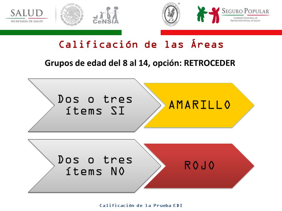 Calificación de las Áreas Calificación de la Prueba EDI