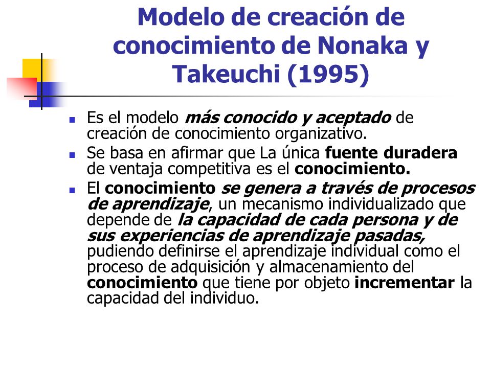 Modelo de creación de conocimiento de Nonaka y Takeuchi (1995)