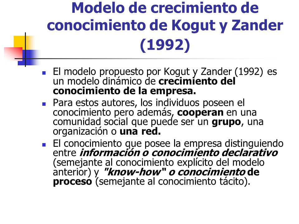 Modelo de crecimiento de conocimiento de Kogut y Zander (1992)