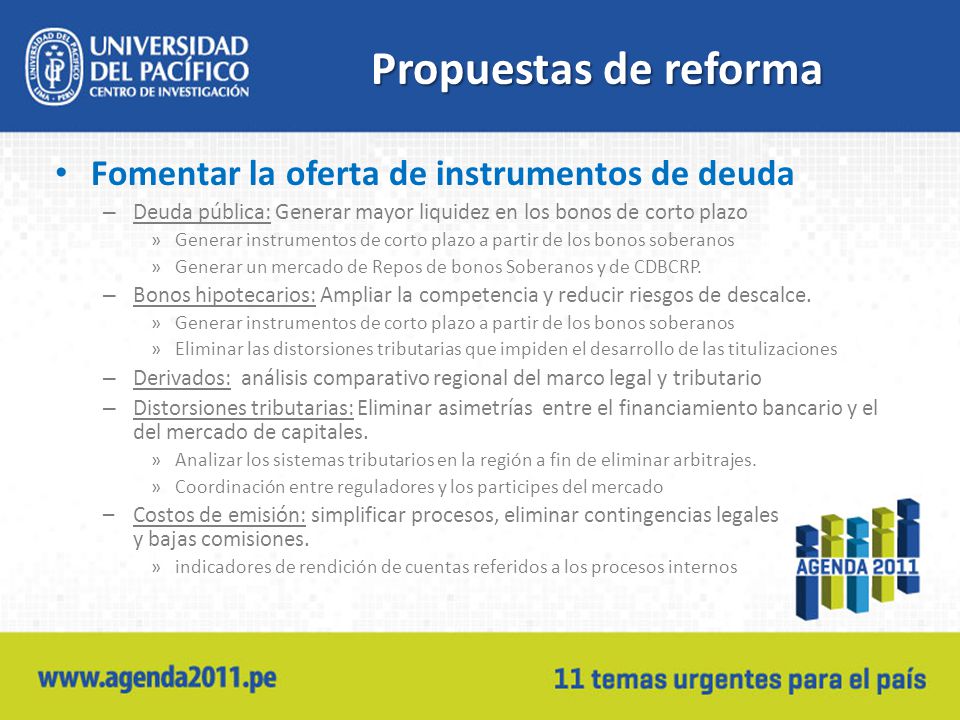 Propuestas de reforma Fomentar la oferta de instrumentos de deuda