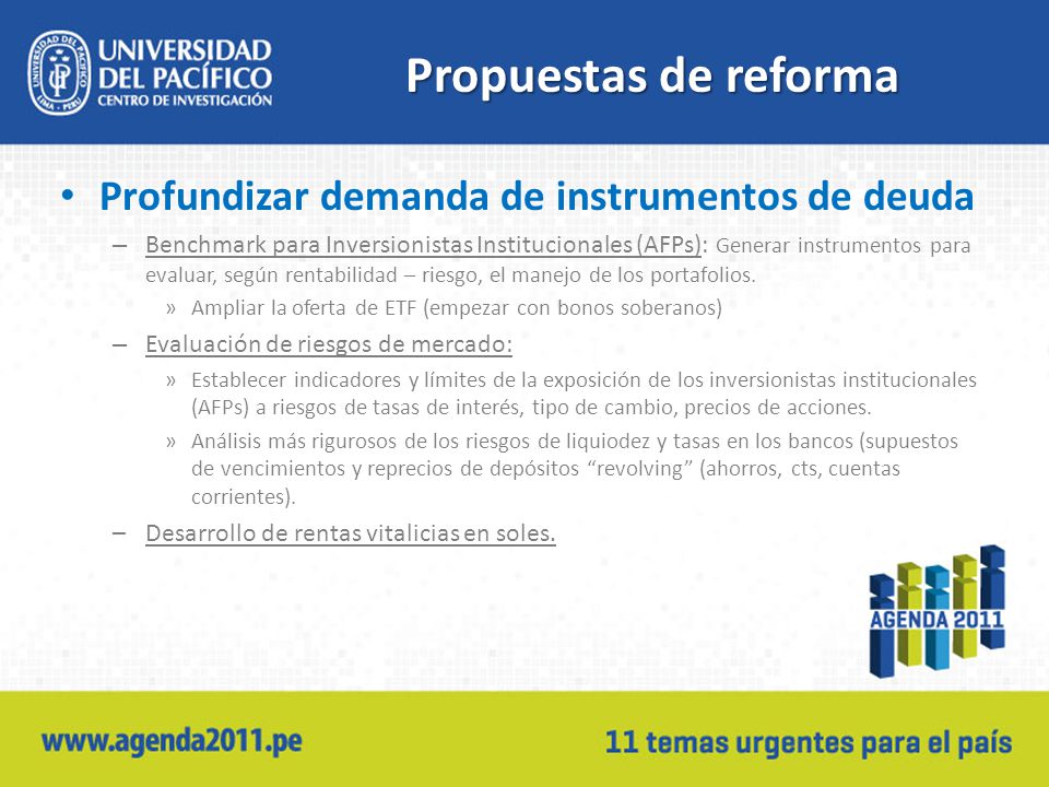 Propuestas de reforma Profundizar demanda de instrumentos de deuda