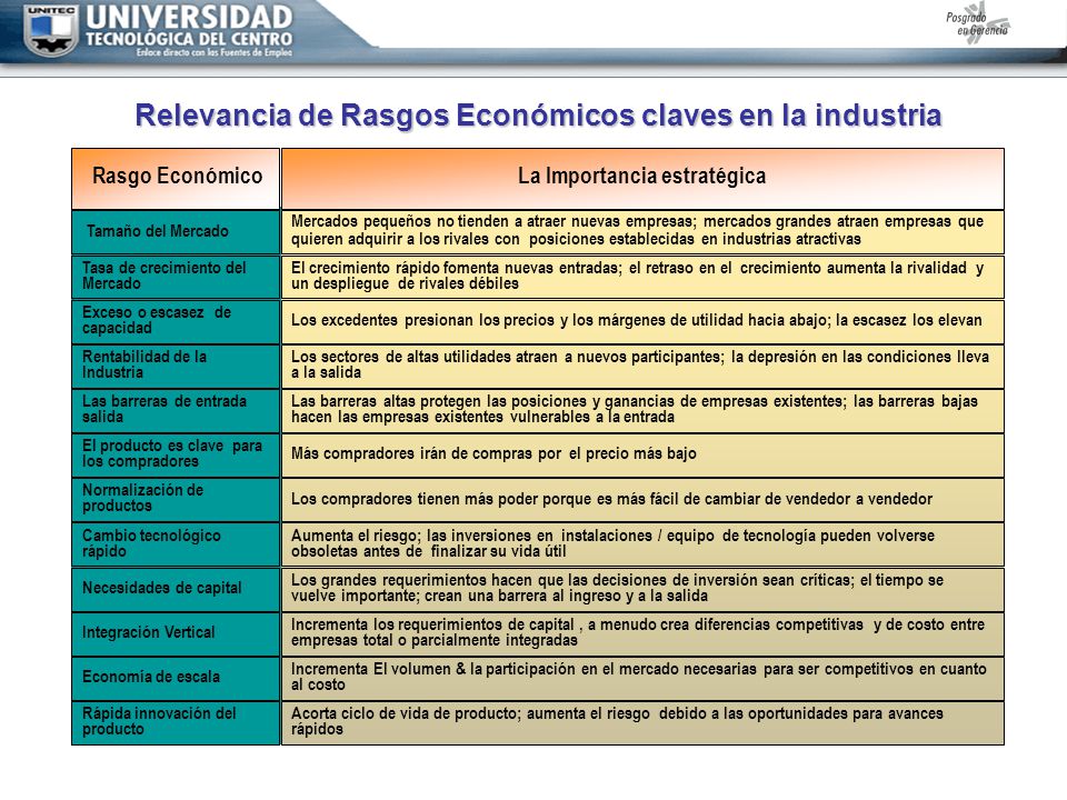 Relevancia de Rasgos Económicos claves en la industria