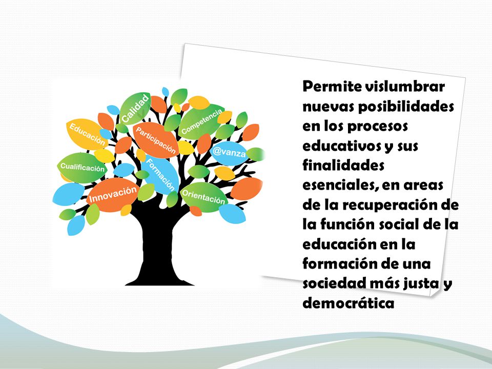 Permite vislumbrar nuevas posibilidades en los procesos educativos y sus finalidades esenciales, en areas de la recuperación de la función social de la educación en la formación de una sociedad más justa y democrática