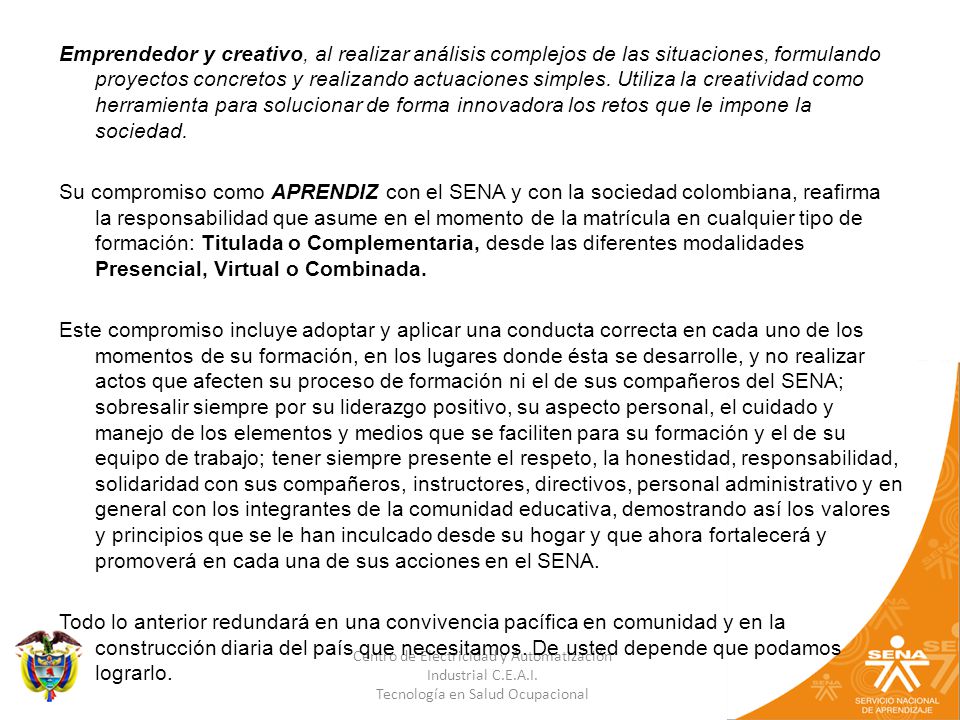 Emprendedor y creativo, al realizar análisis complejos de las situaciones, formulando proyectos concretos y realizando actuaciones simples. Utiliza la creatividad como herramienta para solucionar de forma innovadora los retos que le impone la sociedad.