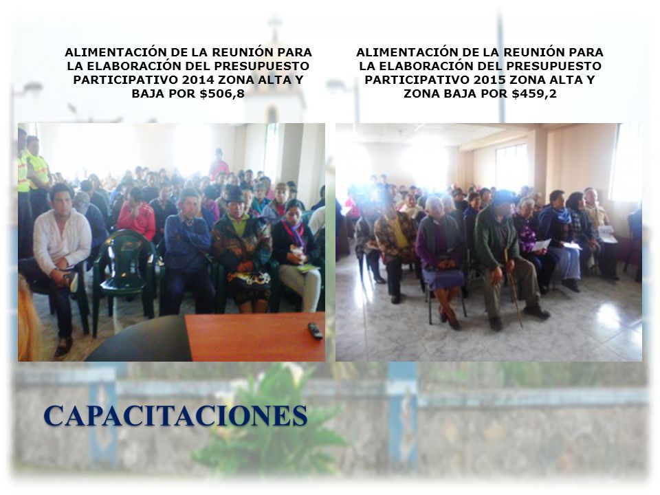 ALIMENTACIÓN DE LA REUNIÓN PARA LA ELABORACIÓN DEL PRESUPUESTO PARTICIPATIVO 2014 ZONA ALTA Y BAJA POR $506,8