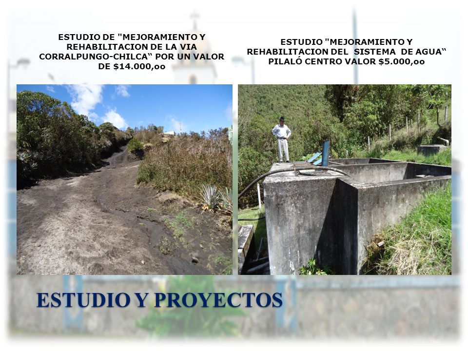 ESTUDIO DE MEJORAMIENTO Y REHABILITACION DE LA VIA CORRALPUNGO-CHILCA POR UN VALOR DE $14.000,oo