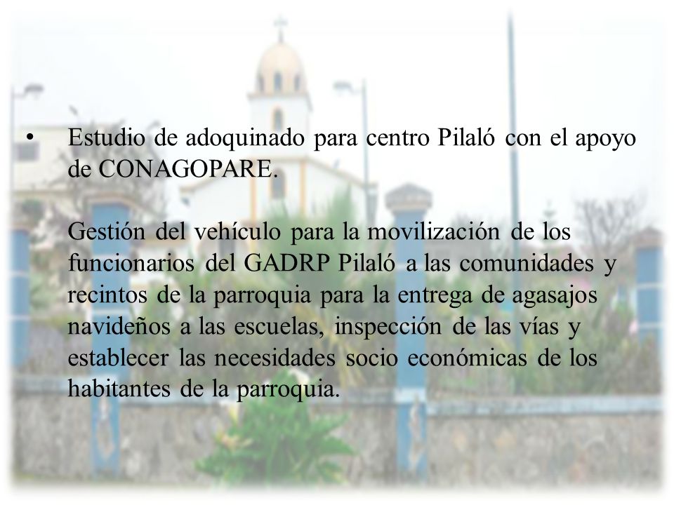 Estudio de adoquinado para centro Pilaló con el apoyo de CONAGOPARE