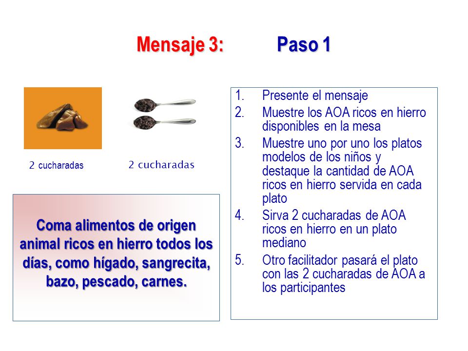 Mensaje 3: Paso 1 Presente el mensaje. Muestre los AOA ricos en hierro disponibles en la mesa.