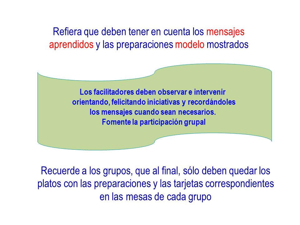 Refiera que deben tener en cuenta los mensajes aprendidos y las preparaciones modelo mostrados