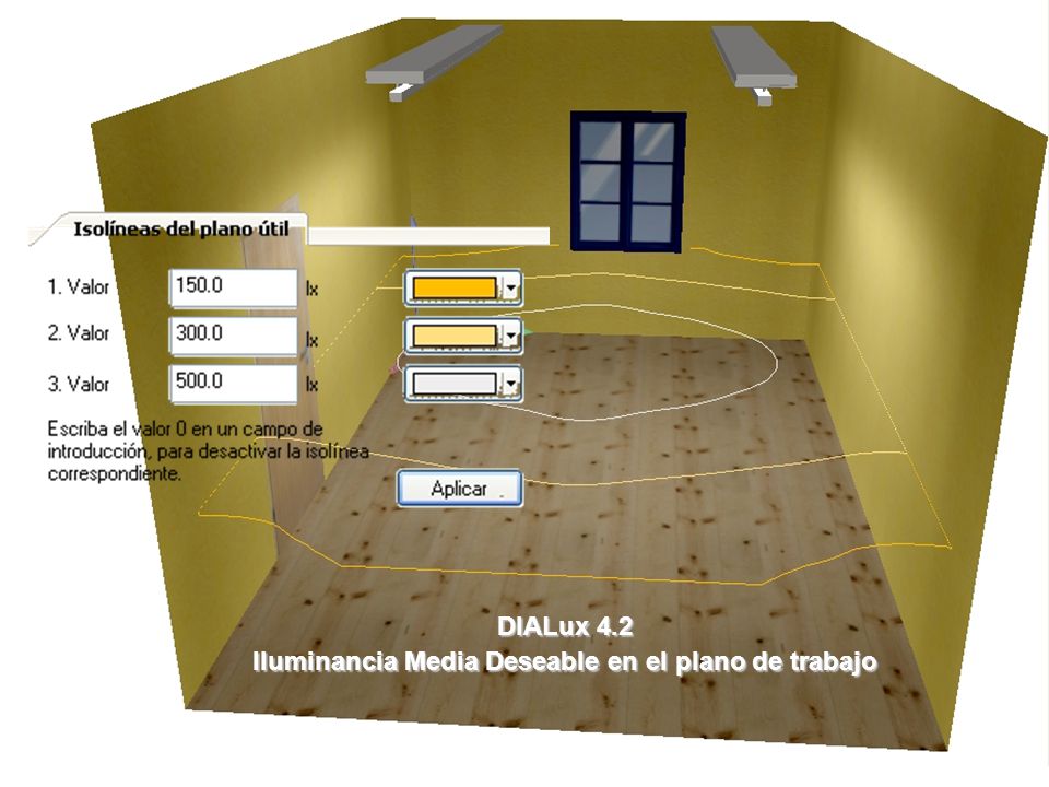 DIALux 4.2 Iluminancia Media Deseable en el plano de trabajo