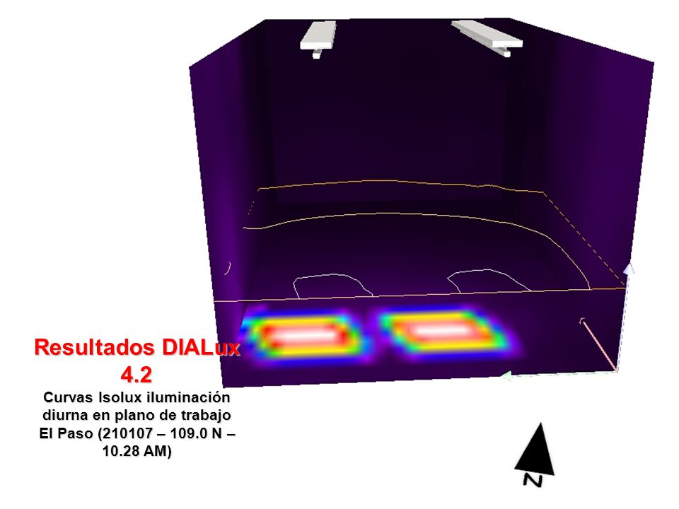 Resultados DIALux 4.2 Curvas Isolux iluminación diurna en plano de trabajo El Paso ( – N – AM)