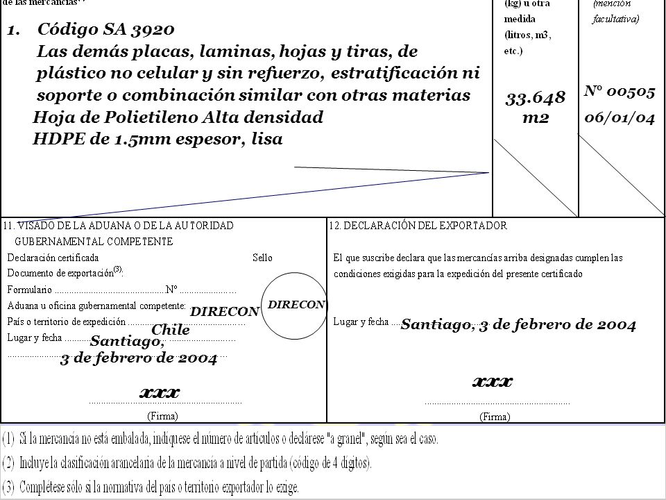 xxx xxx 1. Código SA 3920 Las demás placas, laminas, hojas y tiras, de