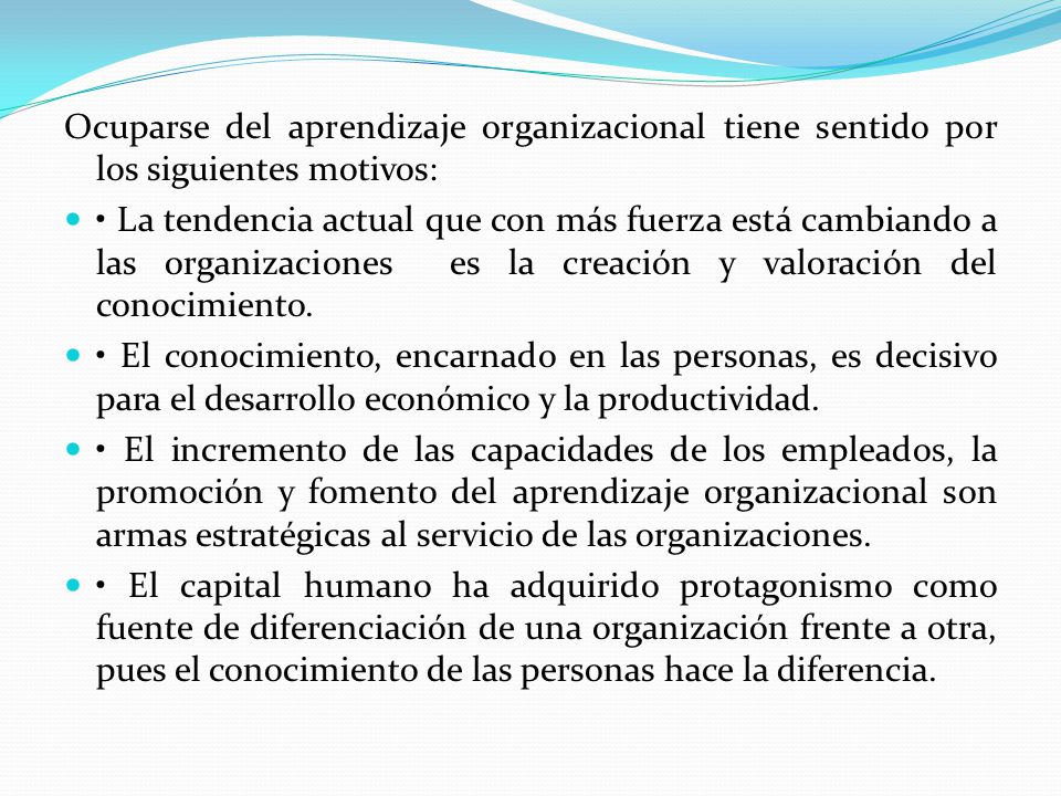 Ocuparse del aprendizaje organizacional tiene sentido por los siguientes motivos: