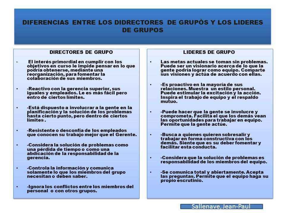 DIFERENCIAS ENTRE LOS DIDRECTORES DE GRUPÒS Y LOS LIDERES DE GRUPOS